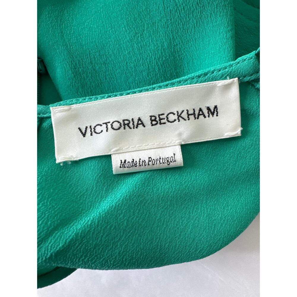 VICTORIA BECKHAM Scoop-neck twist-knot silk-crepe shirt Teal Green Size US 10 - Picture 8 of 11